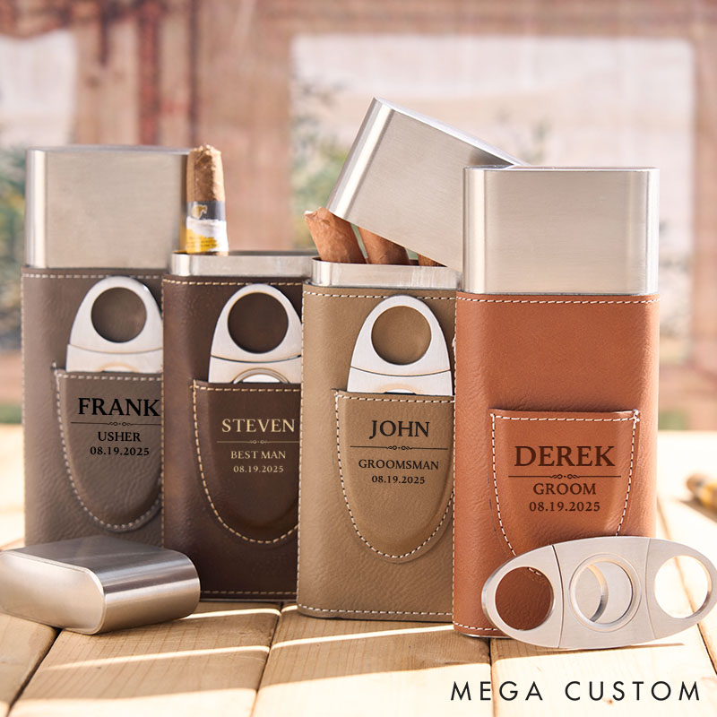 Personalized Groomsman Leather Cigar Case Custom Groomsmen Cigar Holder with Cutter Groomsman Proposal Cigar Case Men's Leather Cigar Accessories