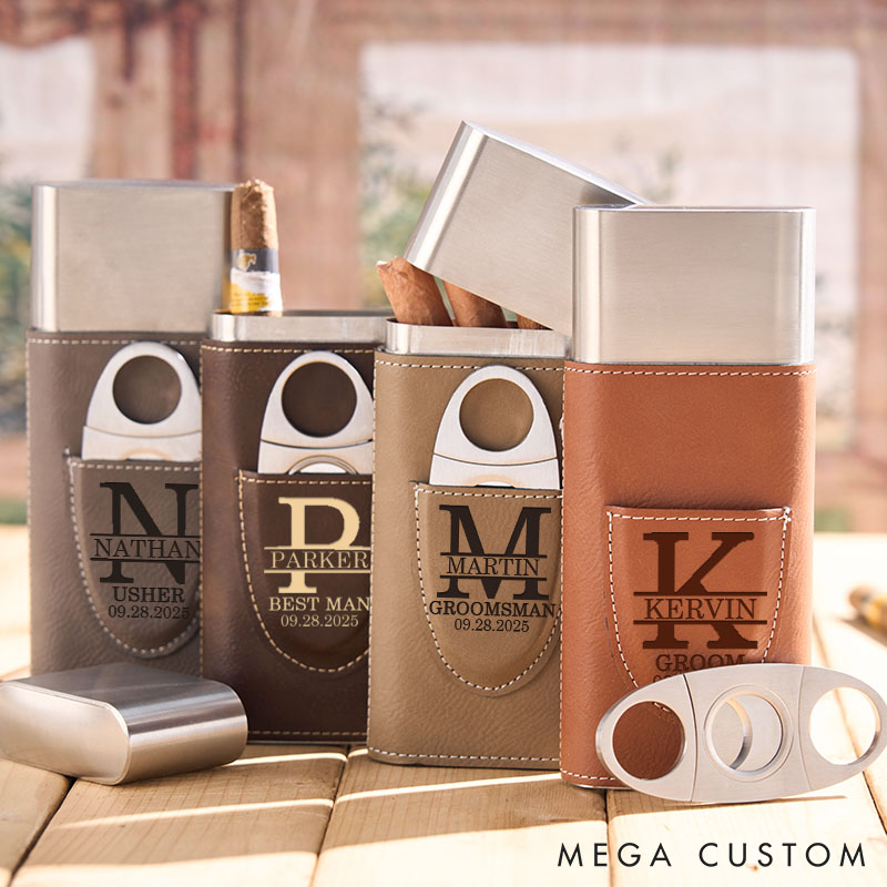 Personalized Leather Cigar Case with Cutter Groomsman Wedding Party Cigar Holder Men’s Bachelor Favors Cigar Case Leather Cigar Accessories