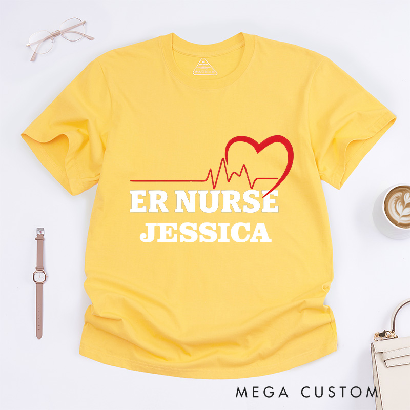 Personalized Nurse T-Shirts ER Nurse Heartbeat Fashion Design T-Shirts