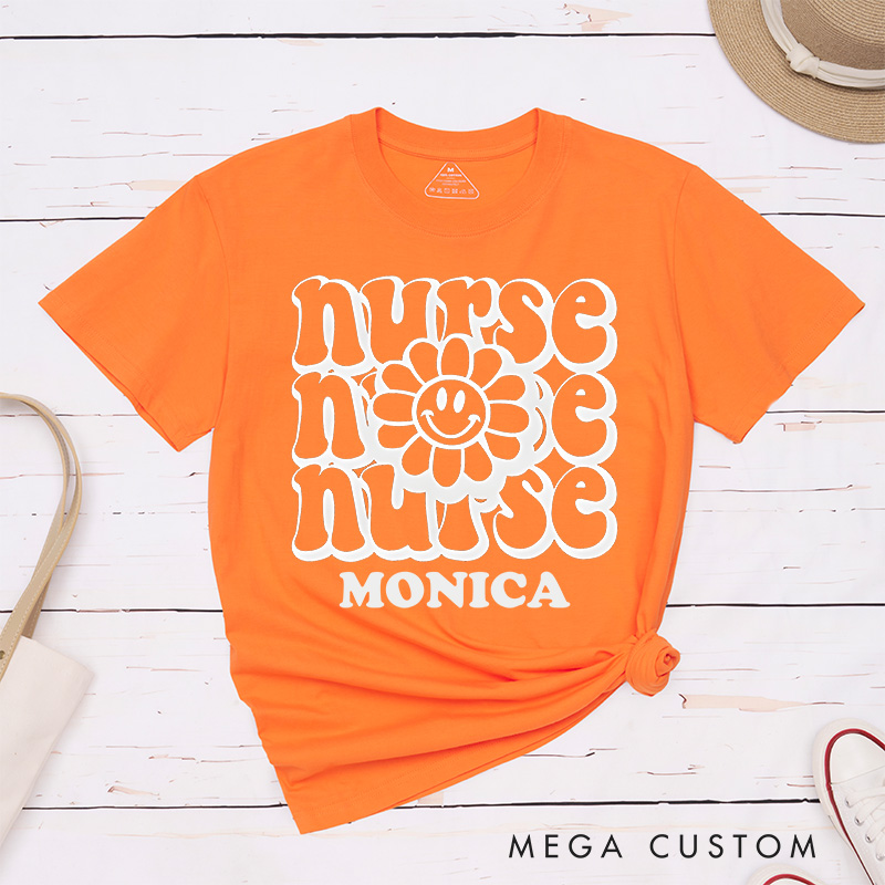 Personalized Nurse T-Shirts Smiling Nurse Blooms Fashion Design T-Shirts