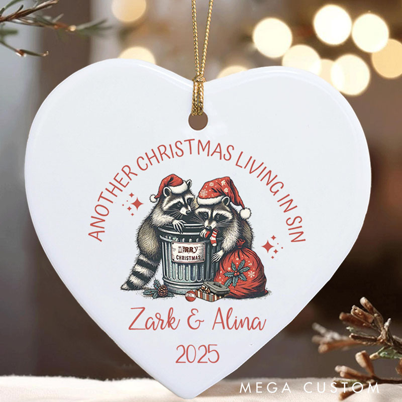 Personalized Funny Couple Raccoon Christmas Ornament Another Christmas Living in Sin Husband Wife 2025 Holiday Gift Ornament