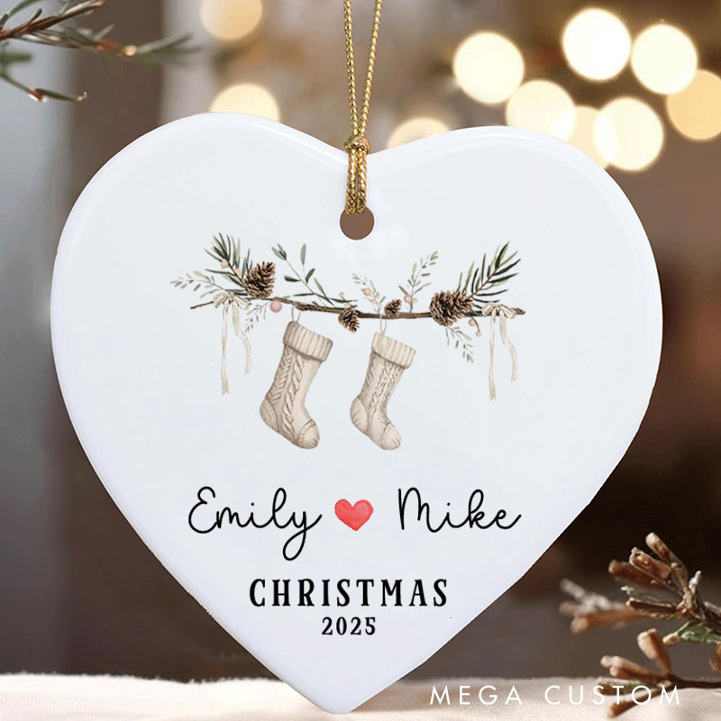 Personalized Christmas Ornament with Stockings Couple Stocking Ornament with Name Husband Wife Holiday Ornament 2025 Xmas Gift Decor