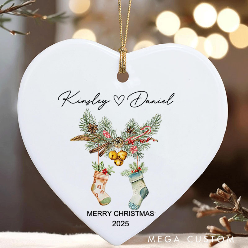 Personalized Stockings and Garland Christmas Ornament Couple Holiday Ornament for Husband Wife Xmas Ornament Gift with Name
