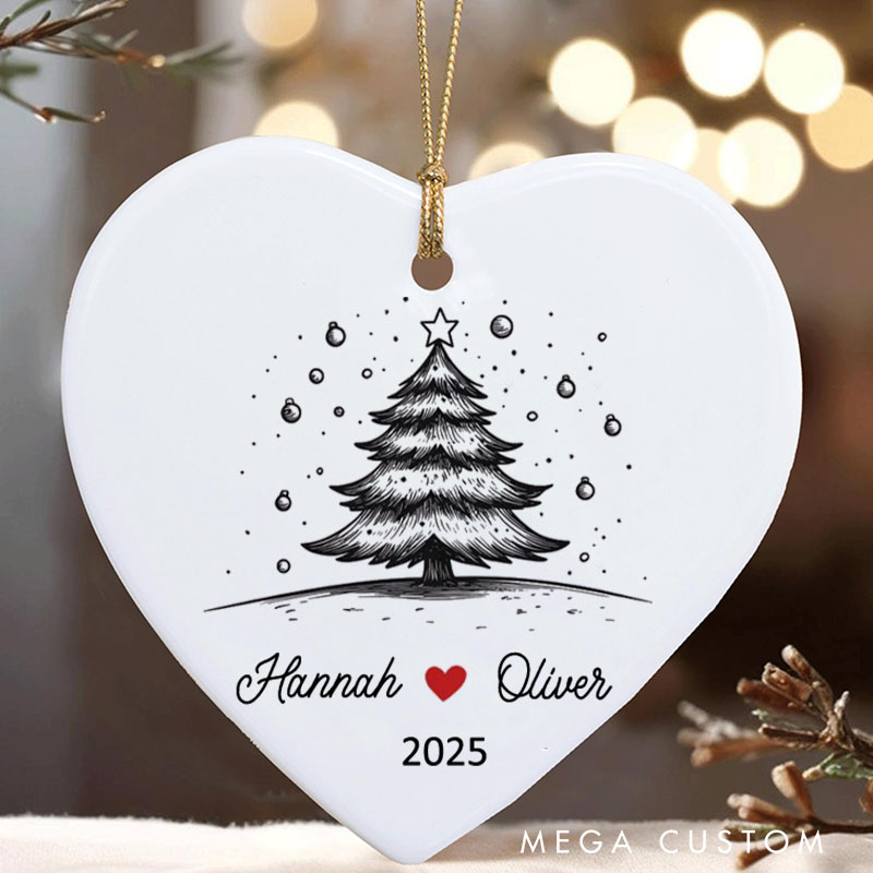 Personalized Black and White Christmas Tree Ornament Couple 2025 Holiday Ornament Husband Wife Christmas Ornament Boyfriend Girlfriend Gift