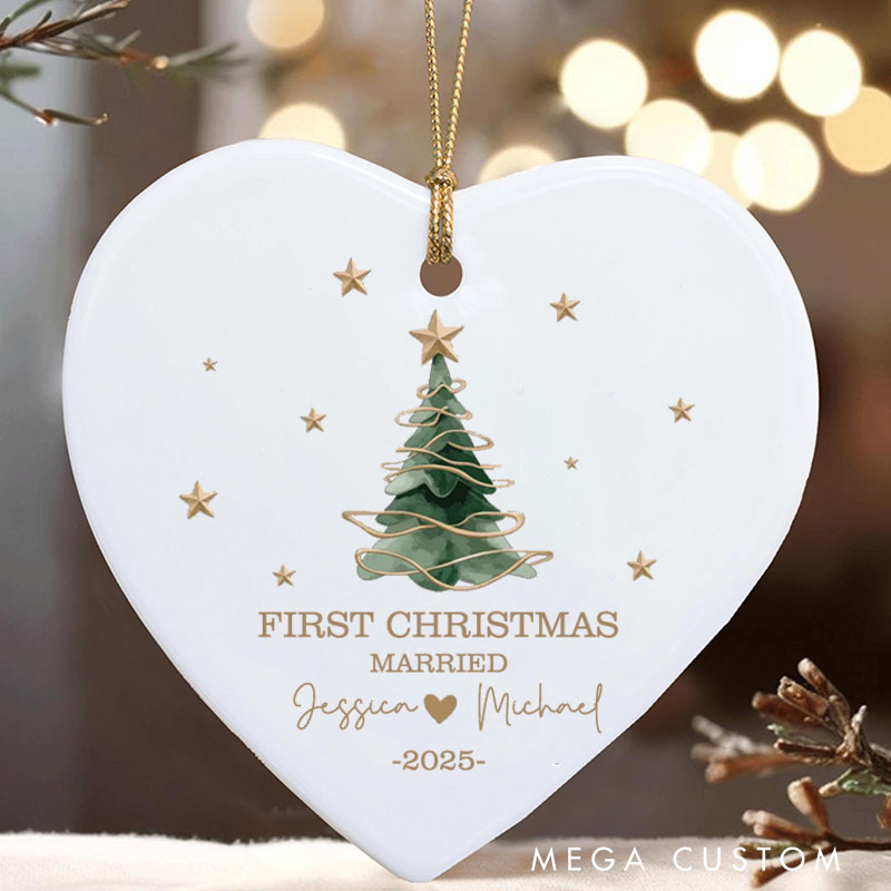 Personalized First Christmas Married Ornament 2025 Newlywed Holiday Ornament Couple Anniversary Gift Ornament Husband Wife Boyfriend Girlfriend Gift