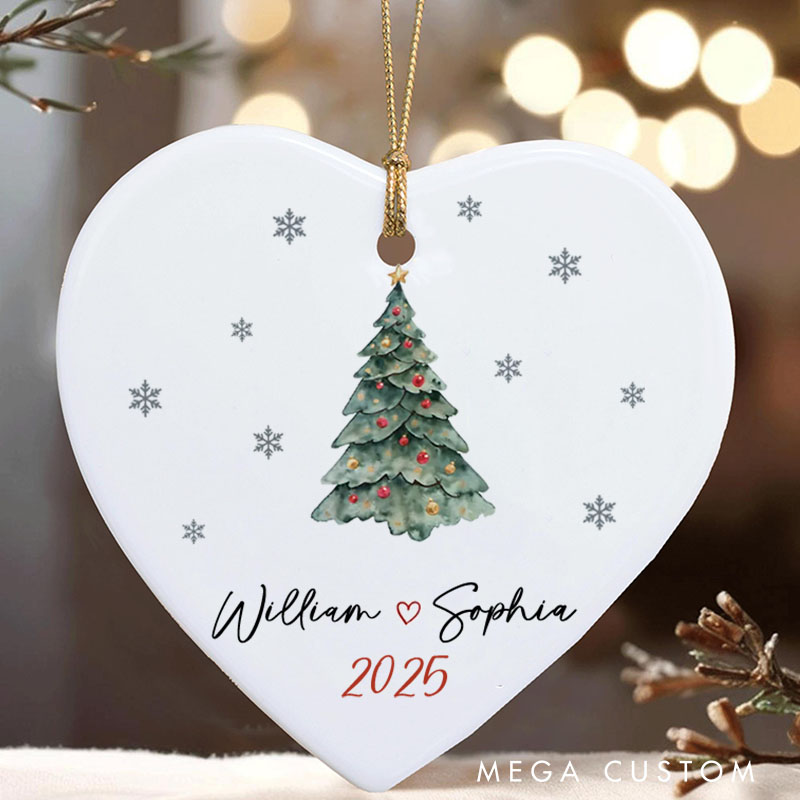 Personalized Christmas Tree Ornament Couple 2025 Watercolor Christmas Gift Ornament Husband Wife Holiday Gift Keepsake