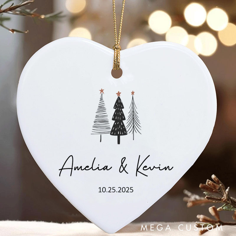 Personalized Minimalist Christmas Trees Ornament Couple Modern 2025 Christmas Gift Ornament Husband Wife Holiday Ornament Gift Xmas Gift