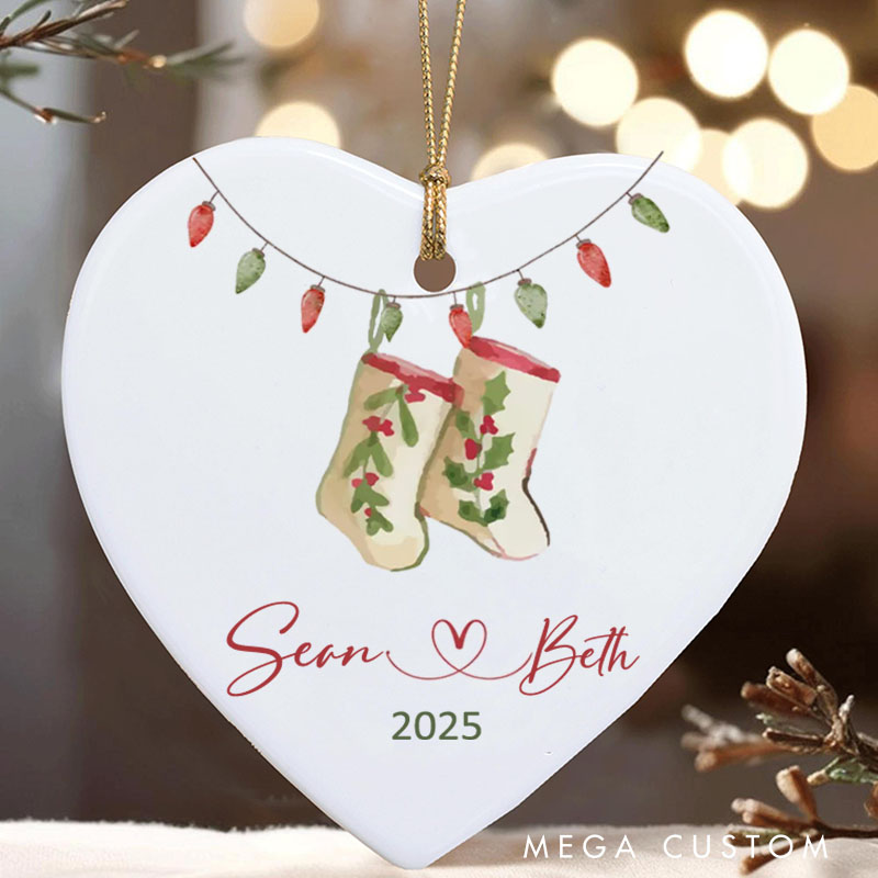 Personalized Stockings and Lights Ornament Couple 2025 Christmas Ornament Husband Wife Holiday Gift Decor Couple Xmas Gift