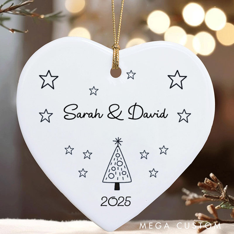 Personalized Minimalist Christmas Tree and Stars Ornament Couple Christmas Ornament Husband Wife Holiday Gift Decor Couple Xmas Gift