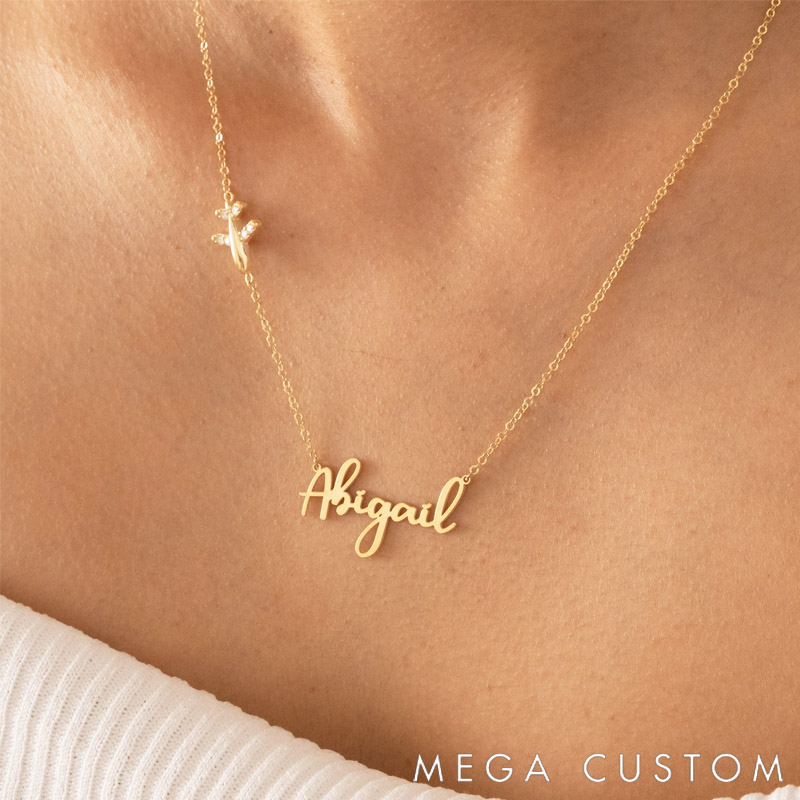 Personalized Name Necklace for Travel Lovers Diamond Airplane and Name