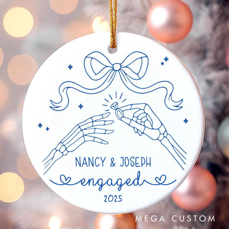 Personalized Engaged Skeleton Hands Ornament Gothic Couple Engagement Halloween Gift Husband Wife Halloween Gift