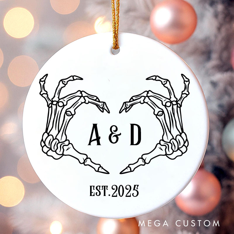 Personalized Skeleton Hands Monogram Ornament Couple Halloween Anniversary Gift Ornament Gothic Halloween Gift Decor for Husband Wife