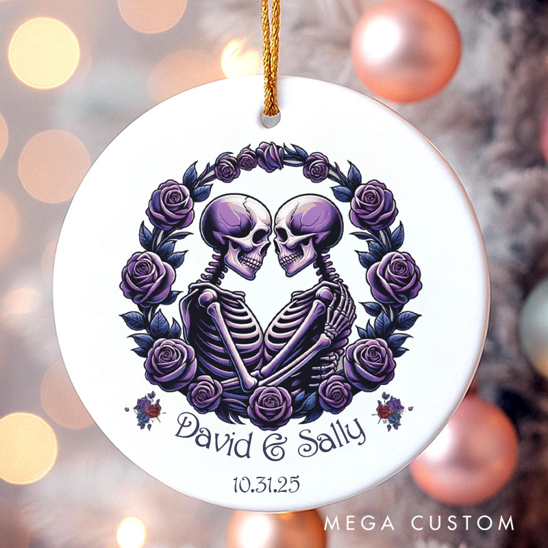 Personalized Romantic Skeleton Couple Ornament Purple Roses Halloween Keepsake Ornament Couple Halloween Gift for Husband Wife