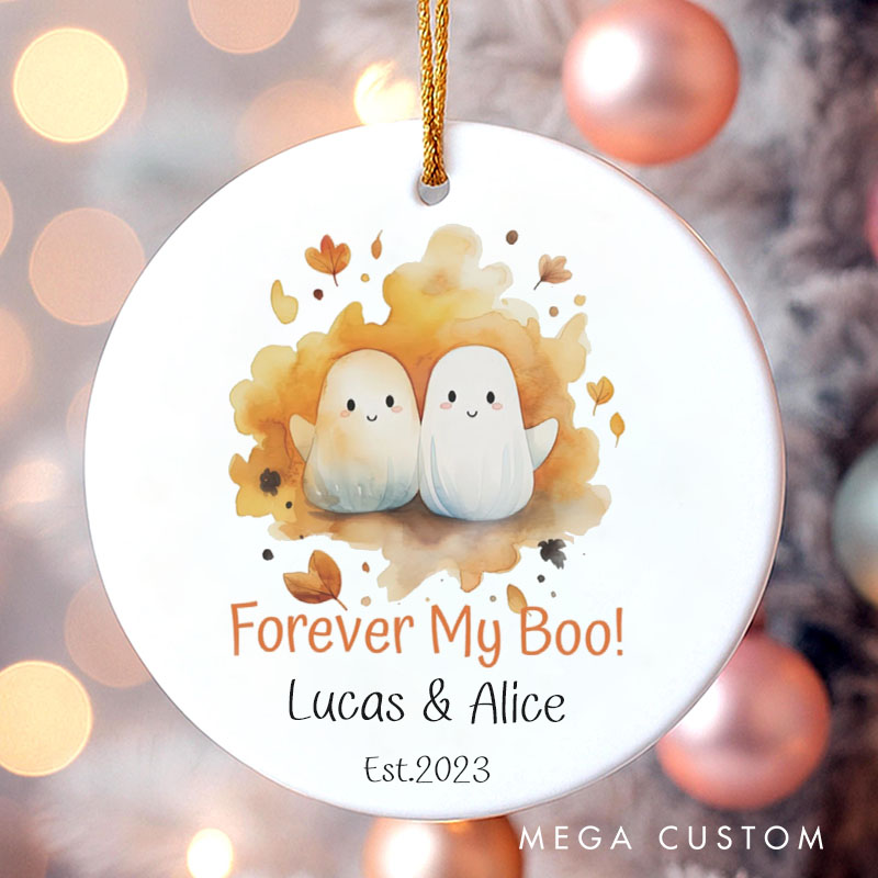 Personalized Forever My Boo Autumn Ghost Ornament Couple Autumn Leaves Halloween Ornament Couple Anniversary Gift for Husband Wife