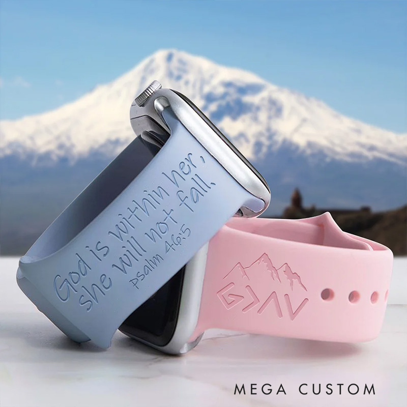Personalized Mountain Silicone Watch Band with Bible Verses for Apple Watch Religious Christian Gift for Her