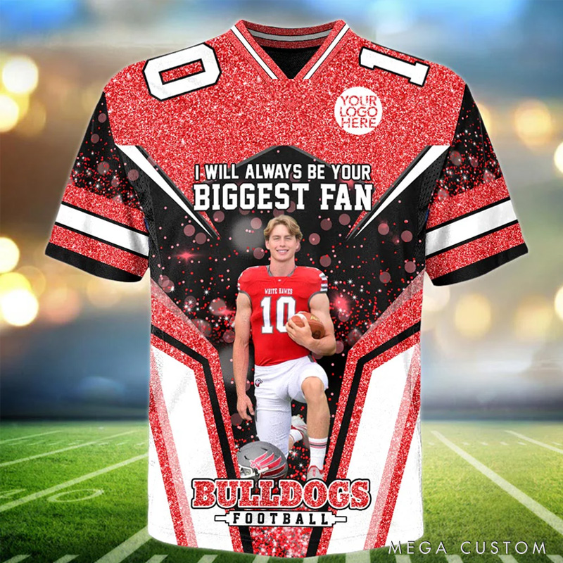 Personalized American Football Jersey Shirt with Custom Photo, Name, and Number Design