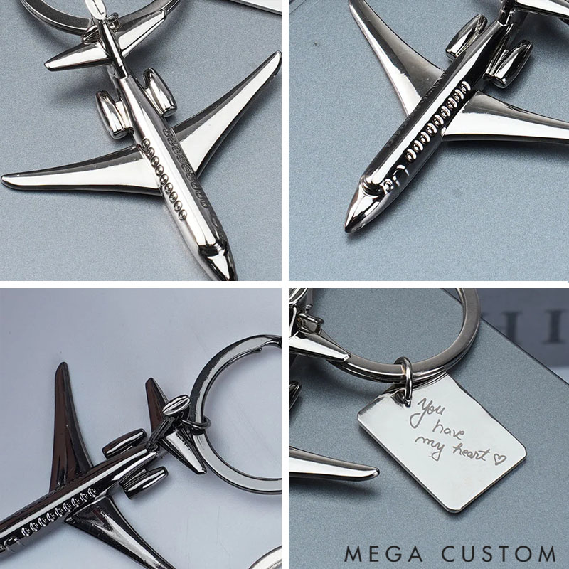 Personalized Twin Engine Airplane Keychain with Text and Symbol Travel Souvenir Birthday Promotion Gift for Travel Lovers