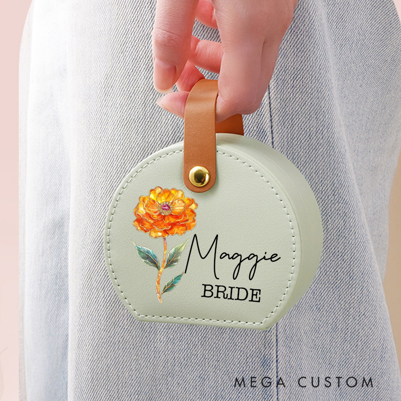 Personalized Retro Oil Painting Birth Flower with Birthstone Jewelry Box Wedding Jewelry Box For Bride Bridesmaid