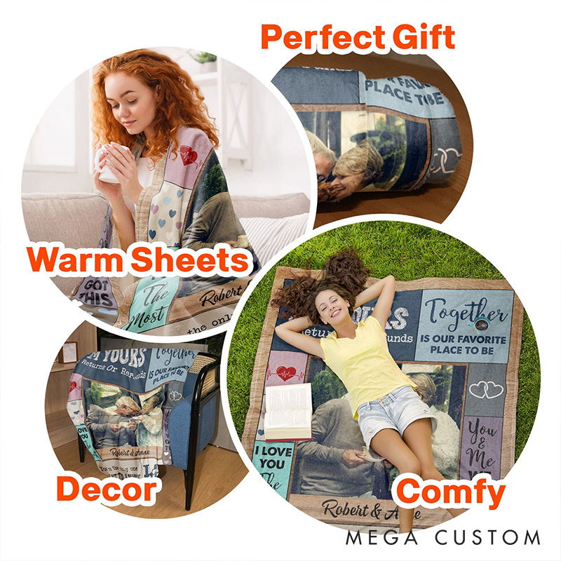 Personalized Couple Photo Blanket I'm Yours Heartfelt Blanket Anniversary Gift for Husband Wife Our Favorite Place To Be Blanket for Couple