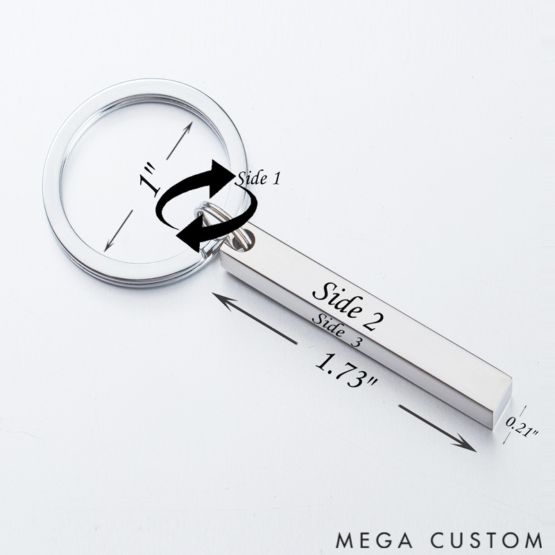 Personalized Rectangular Keychain Gift for Travel Lovers with Customization Four Sides