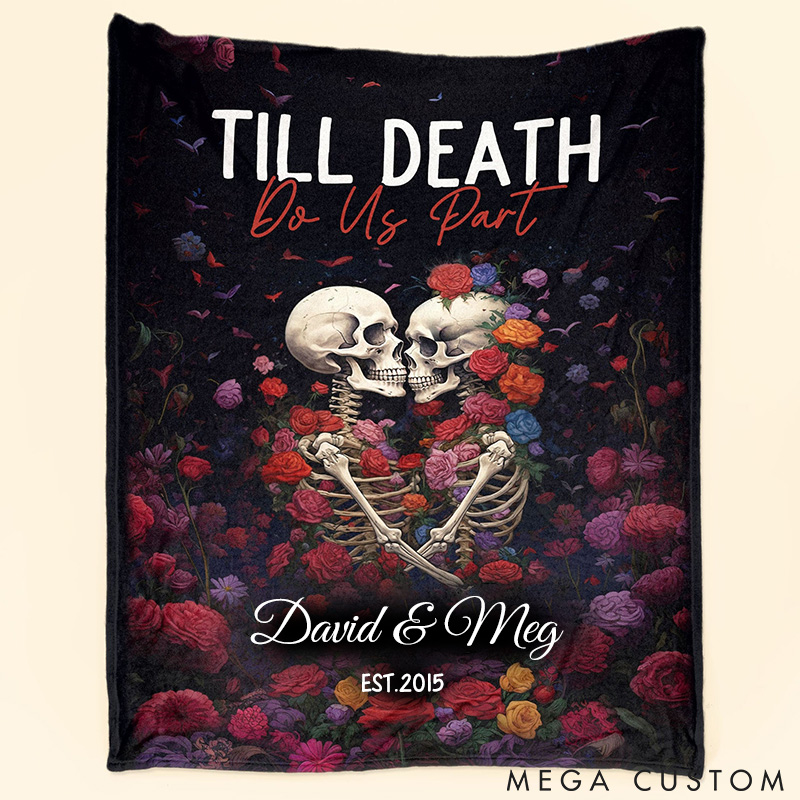 Personalized Couple Blanket Till Death Do Us Part Gothic Couple Anniversary Blanket Halloween Gift Blanket for Husband Wife