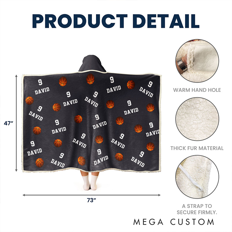 Personalized Basketball Hoodie Blanket with Custom Name & Number