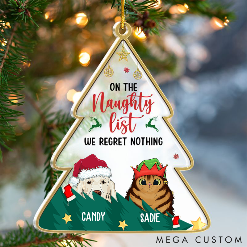 Personalized Pet Lover on the Naughty List I Regret Nothing Christmas Ornament