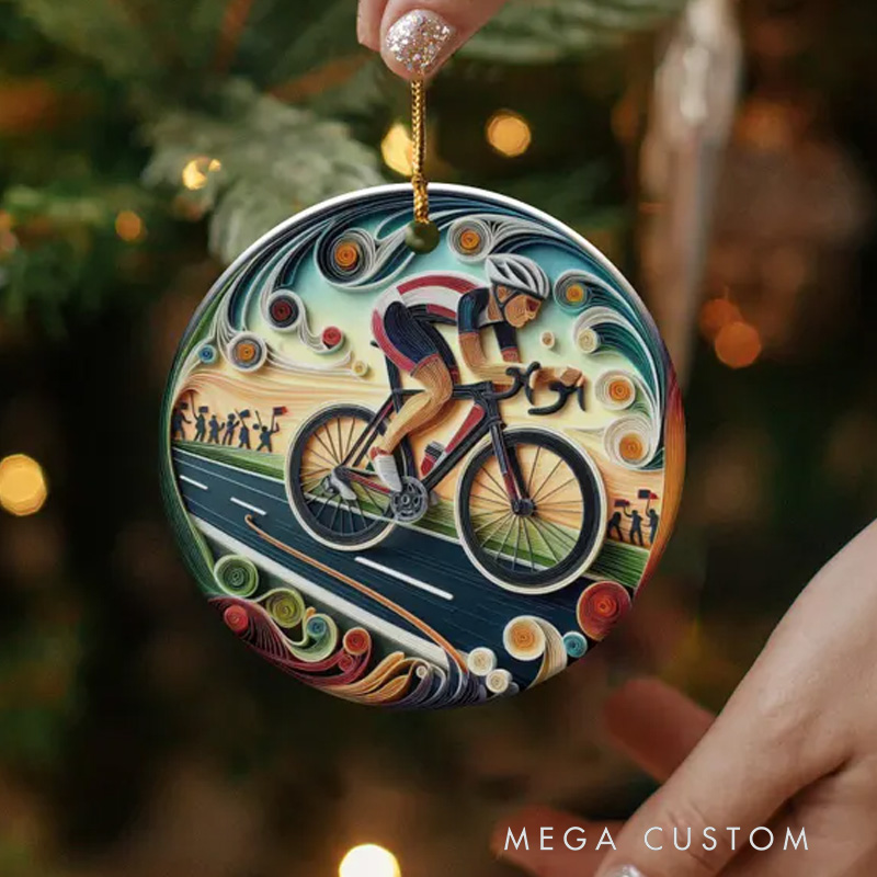 Personalized Elegant Ceramic Cyclist Ornament Holiday Bicycle Enthusiast Gift Unique Christmas Ornament Memory Cyclist Gift Idea