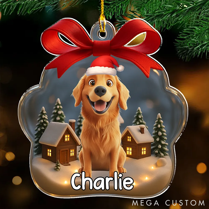 Personalized Dog Lover Paw in Snow Christmas Ornament