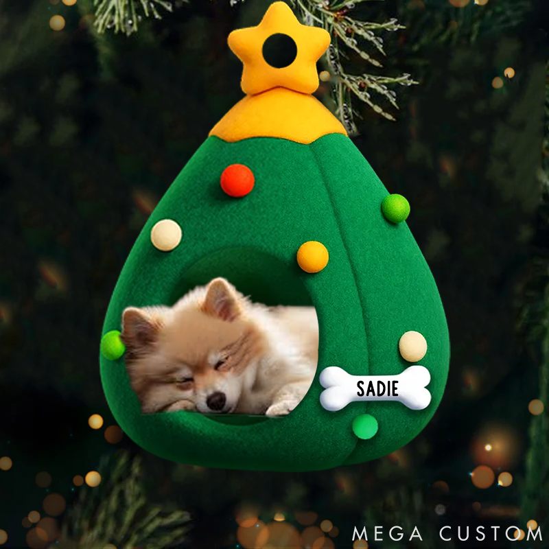 Personalized Pet Lover Santa Paws Cozy Tree Photo Christmas Ornament