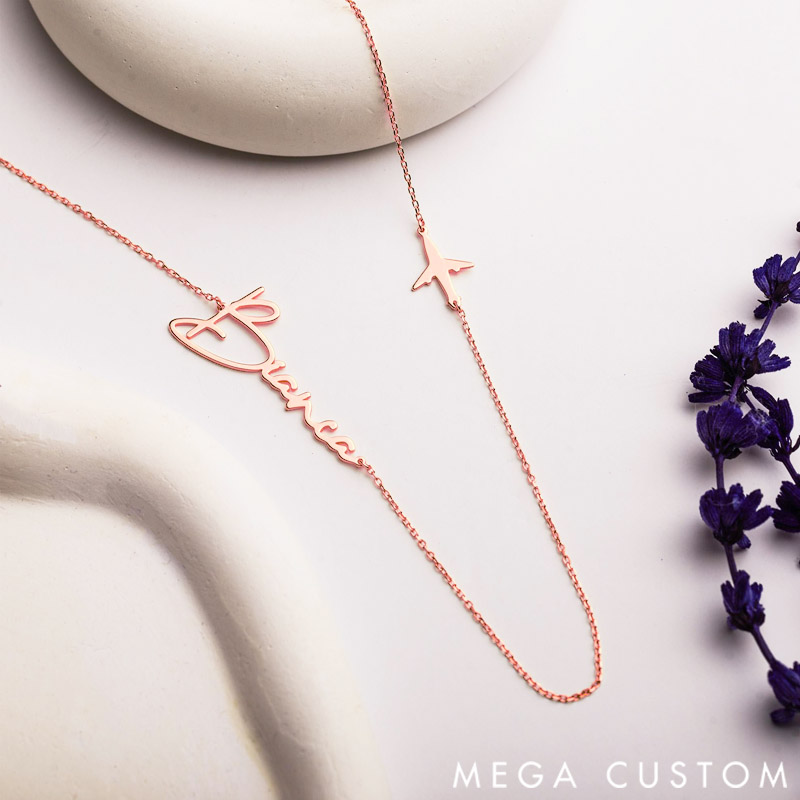 Personalized Airplane Necklace with Name Gift for Travel Lovers