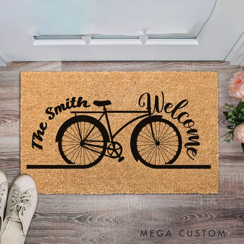 Personalized Bike Welcome Doormat Bicycle Housewarming Gift for Cycling Lovers