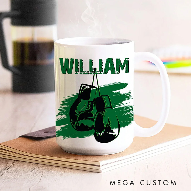 Personalized Mug Multicolour Boxing Glove Design Ceramic Mug with Name Birthday Holiday Gift for Sports Boxing Lovers