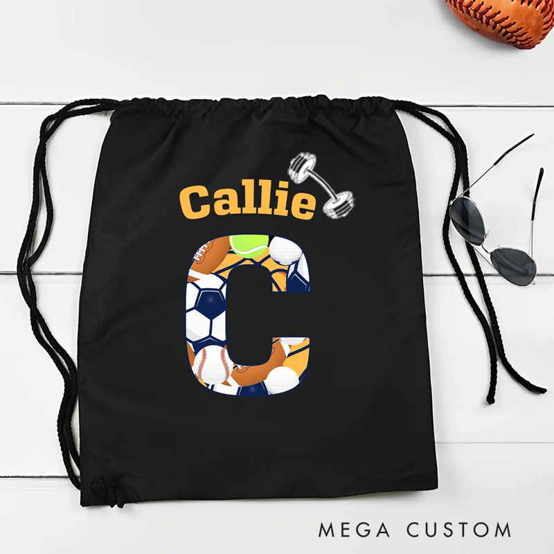 Personalized Stripes Camo Sports Pattern Name Drawstring Bag with Initial or Number Birthday Gift for Fitness Gym Sports Lovers