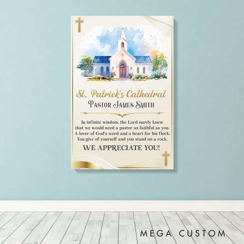 Personalized Pastor Appreciation Frameless Canvas Painting with Name Wall Decor Religious Gift Appreciation Gift for Christian Pastor