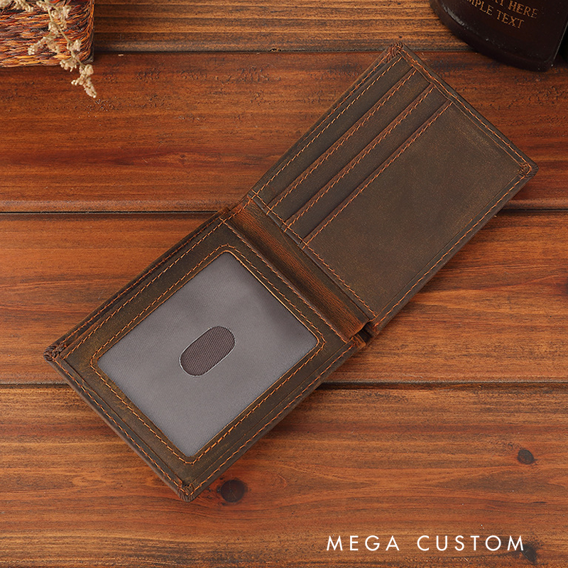 Personalized Engraved Leather Wallet for Firefighter Firefighter Circle Emblem Design Gift for Fireman