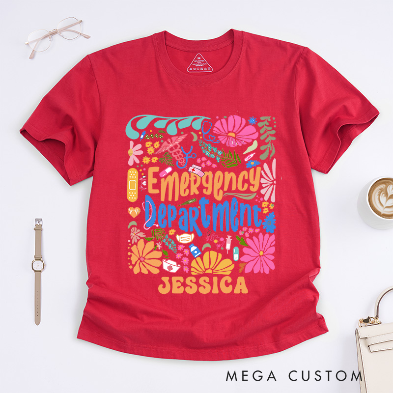 Personalized Nurse T-Shirts Whimsical Emergency Department Fashion Design T-Shirts