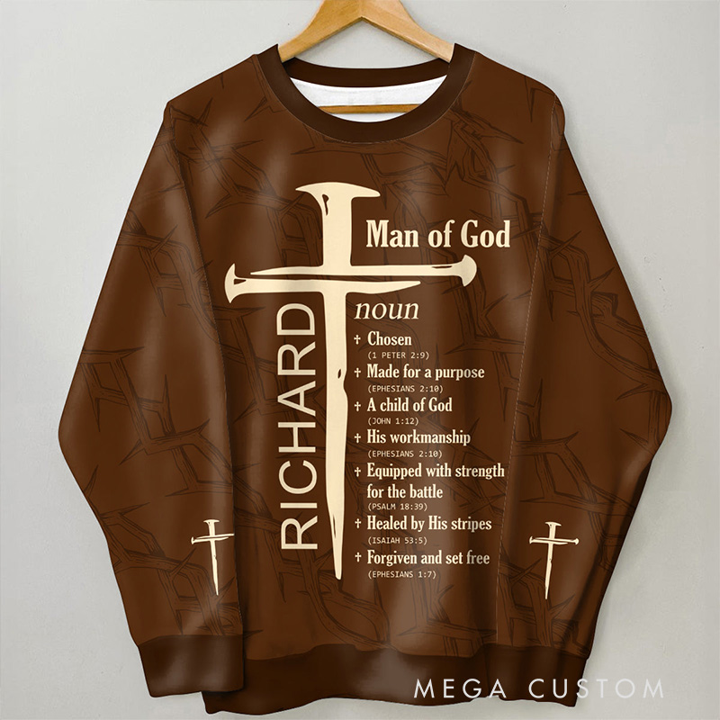 Personalized Man of God Crew neck Sweatshirt with Name Religious Gift Christian Gift Birthday Gift for Men