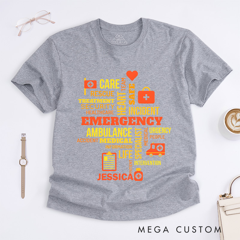 Personalized Nurse T-Shirts Emergency Word Cloud Fashion Design T-Shirts