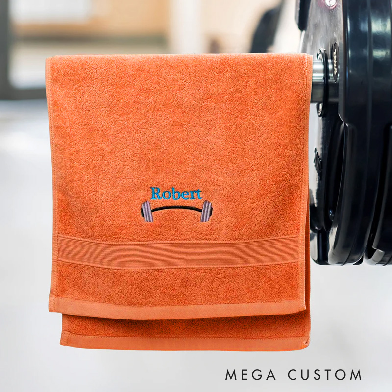 Personalized Weightlifting Barbell Towel with Embroidered Name Sporting Good Training Team Anniversary Gift for Weightlifter Fitness Enthusiast
