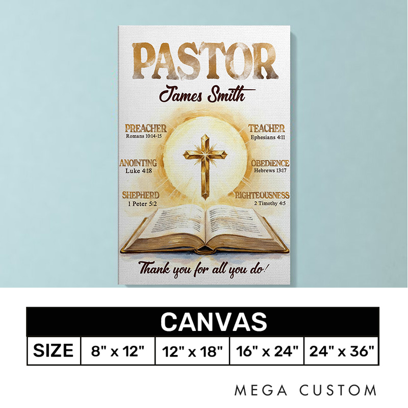 Personalized My Preacher Teacher Shepherd Frameless Canvas Painting with Name Wall Decor Religious Gift Appreciation Gift for Christian Pastor