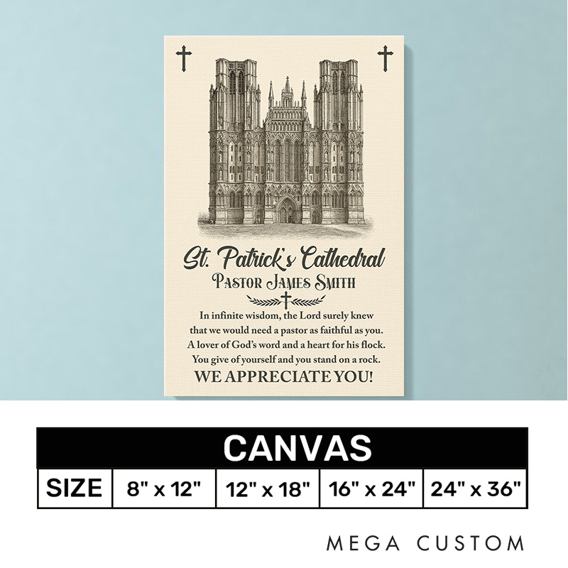 Personalized Thank you Pastor Frameless Canvas Painting with Name Wall Decor Religious Gift Appreciation Gift for Christian Pastor