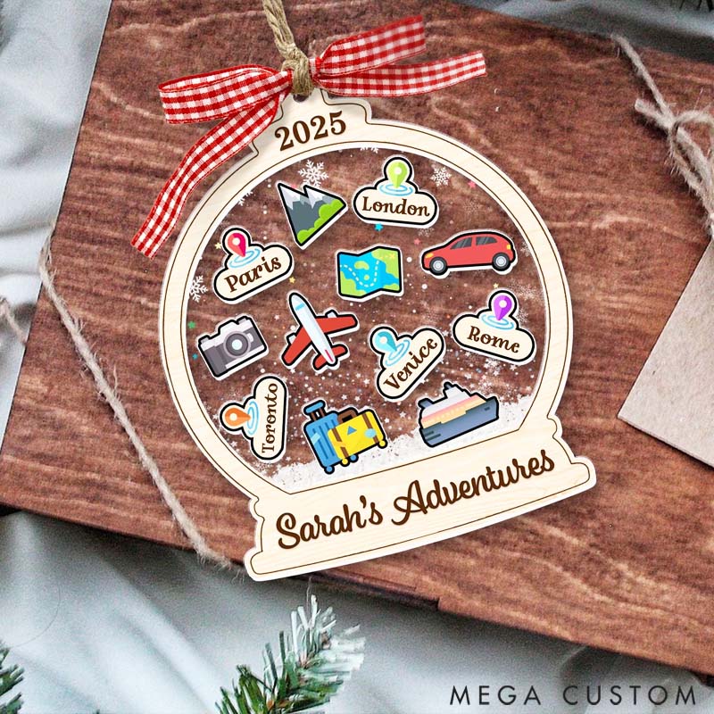 Personalized Travel Christmas Ornament Adventure Gift for Travel Lovers 