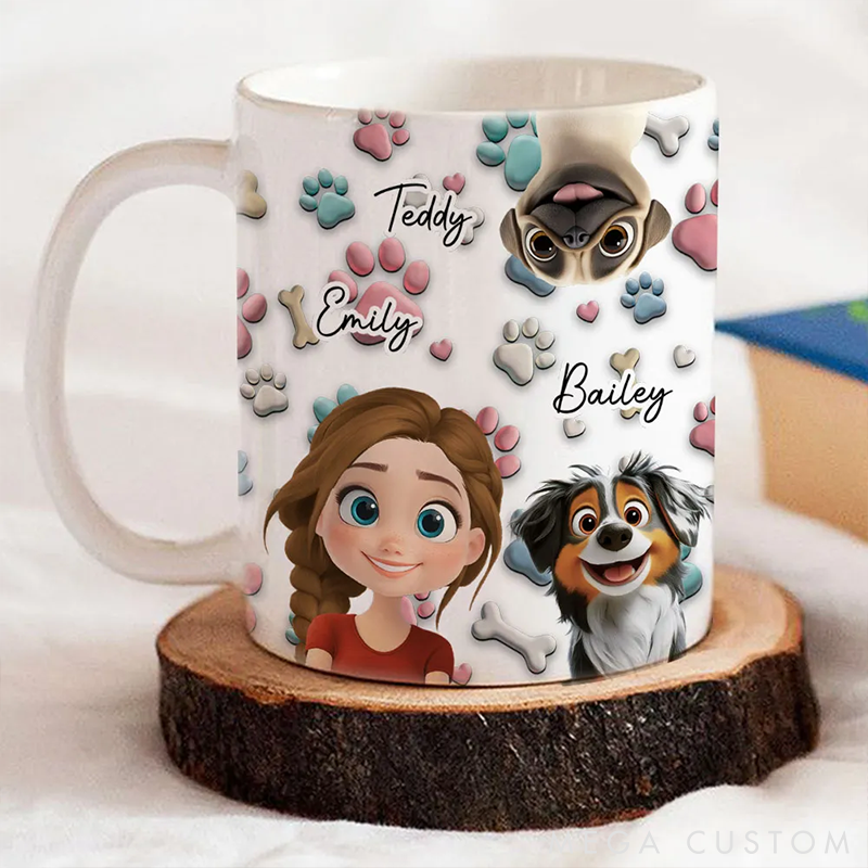 Personalized Dog Lover Dog and Human Cartoon Mugs