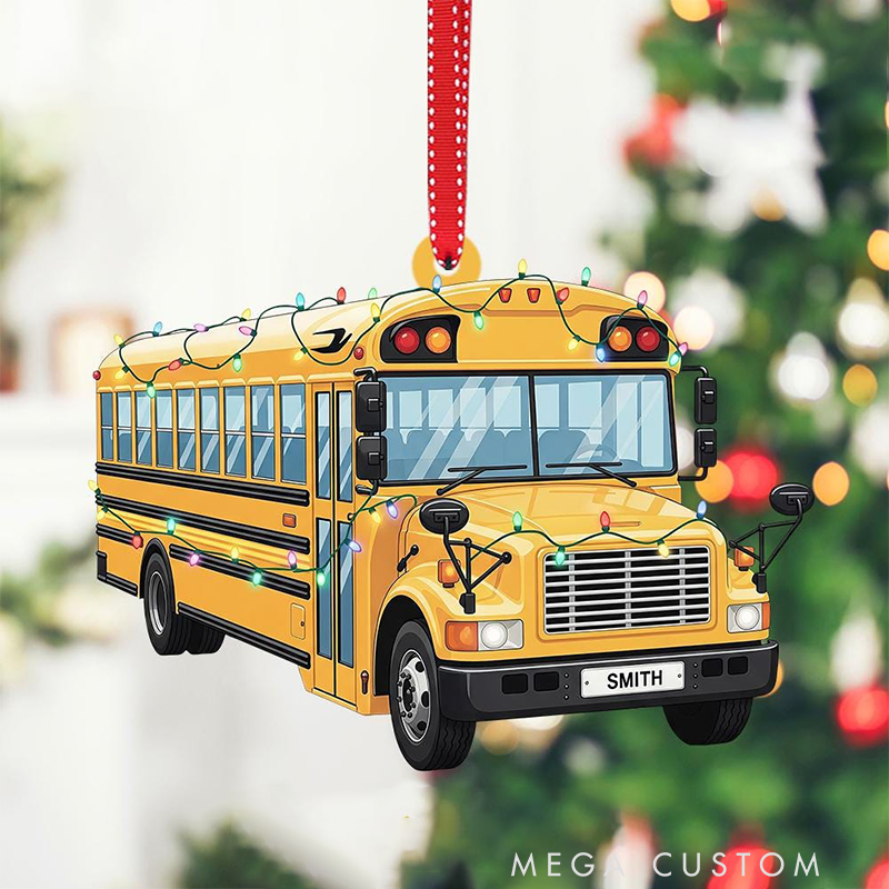Personalized Teacher Christmas Ornament School Bus Acrylic Ornament