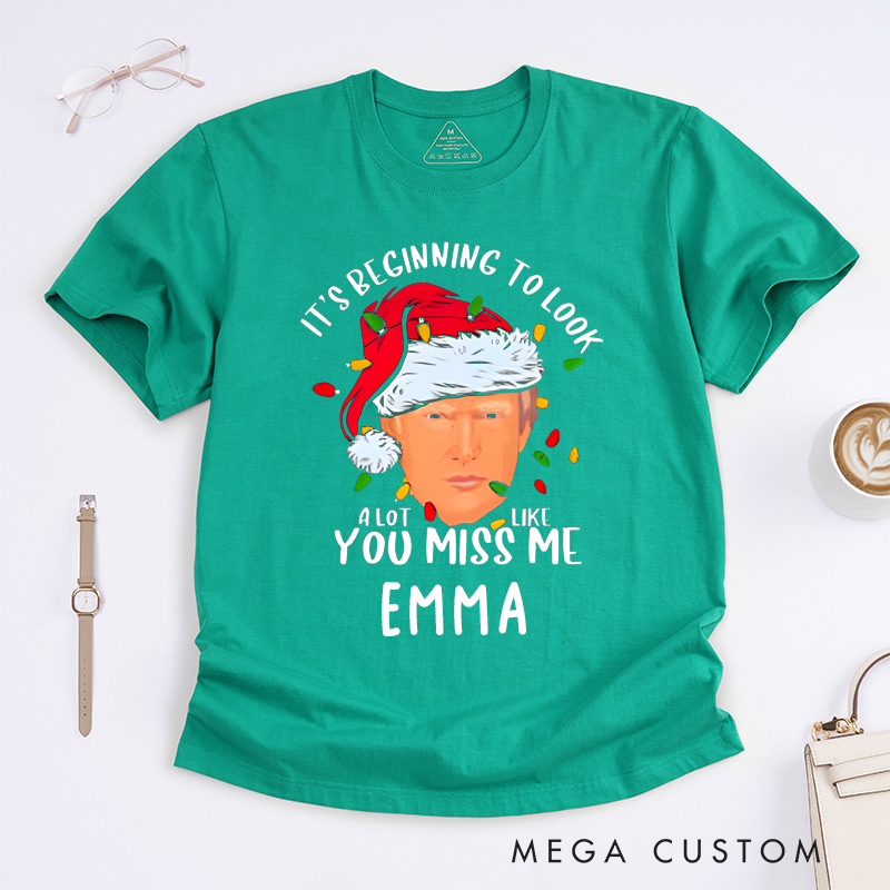 Personalized Christmas Funny Santa Classic T-shirt Custom Name Gift for Music Lover Men Women Holiday Xmas Lights Unique Present for Friends Family