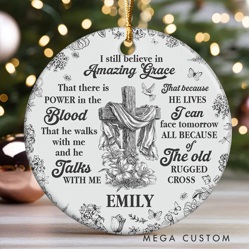 Personalized Amazing Grace Round Shaped Ceramic Ornament with Name Religious Gift Christian Gift for Christians