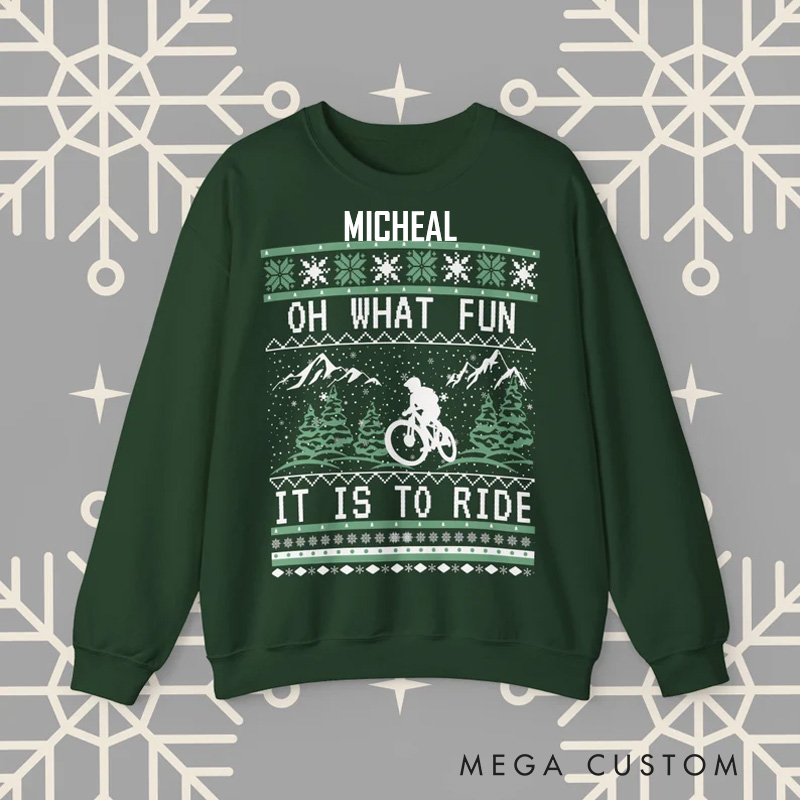 Personalized Classic Mountain Biking Christmas Sweatshirt Ugly Christmas Sweater Bike Holiday Crewneck