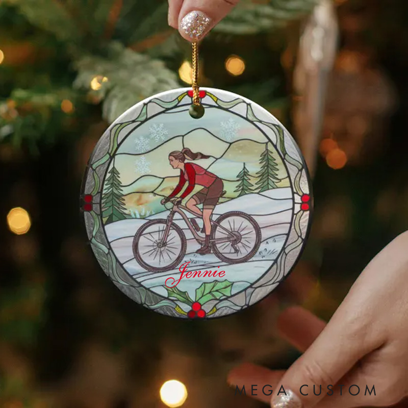 Personalized Elegant Ceramic Bicycle Christmas Ornament Unique Memory Cyclist Gift Idea Xmas Tree Mountain Biker