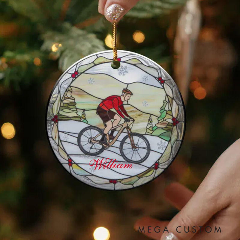 Personalized Elegant Ceramic Bicycle Christmas Ornament Unique Memory Cyclist Gift Idea Xmas Tree Mountain Biker